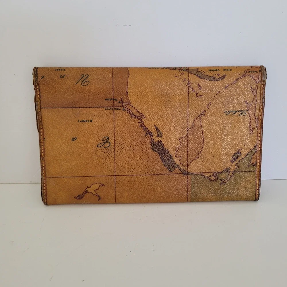 Alviero Martini 1a Classe Geo Map Print Leather Long Wallet Made in Italy